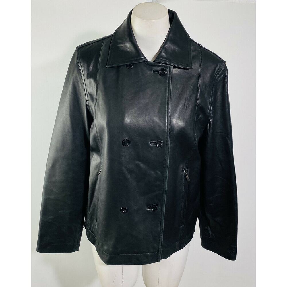 Express Womens Leather Jacket Black Buttons‎ Zipper Pockets Coat Sz Small